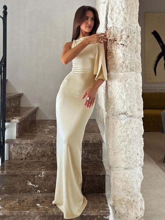 Vestido maxi anudado de mujer | beige